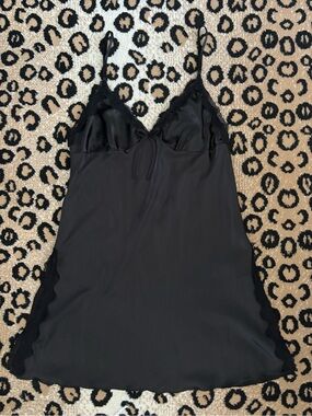 Y2K Black Lace Trim Bow Satin Slip Mini Dress